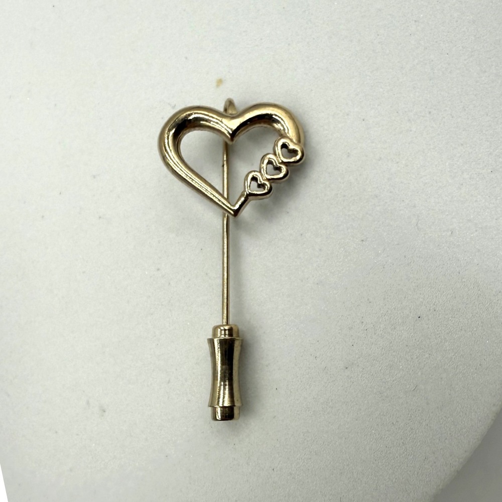 Vintage Gold Tone Heart Stick Pin Lapel Scarf‎ Hat Pin Open Heart Design 2 Inch